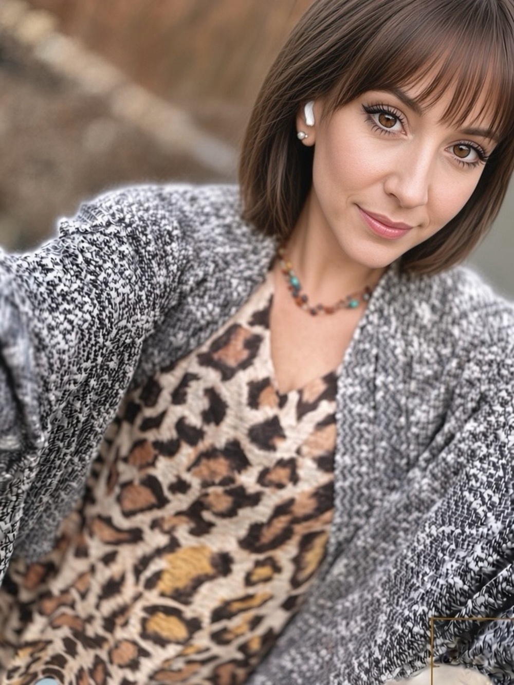 Tunic Nally & Millie Leopard Print V-Neck Tank Top - Tan, Brown, Black